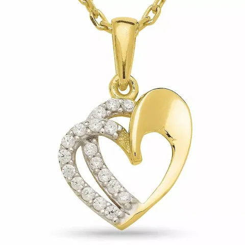 kolleksjonsprøve hjerte zirkon anheng med halskjede i forgylt sølv med rhodinering