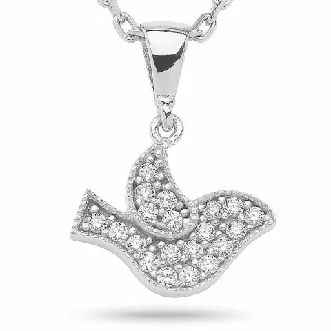 kolleksjonsprøve fugl zirkon anheng med halskjede i sølv