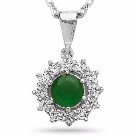 kolleksjonsprøve rosett grønn zirkon anheng med halskjede i sølv