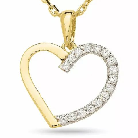 kolleksjonsprøve hjerte zirkon anheng med halskjede i forgylt sølv med rhodinering