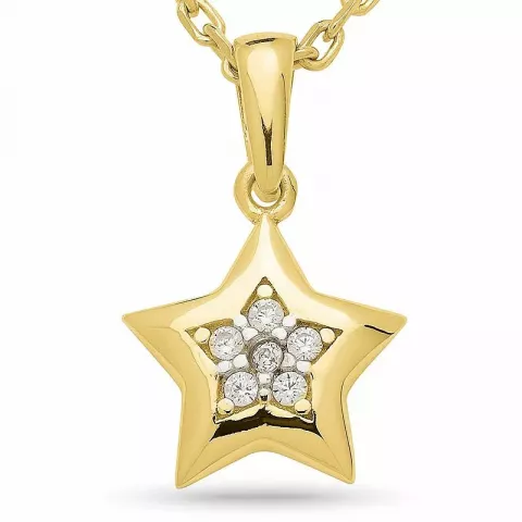 kolleksjonsprøve stjerne zirkon anheng med halskjede i forgylt sølv med rhodinering