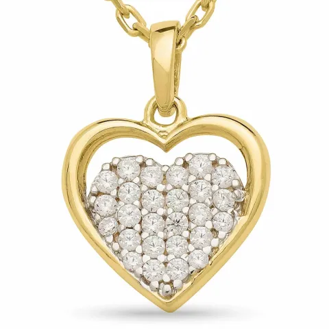 kolleksjonsprøve hjerte zirkon anheng med halskjede i forgylt sølv med rhodinering