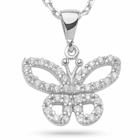 kolleksjonsprøve sommerfugl zirkon anheng med halskjede i sølv