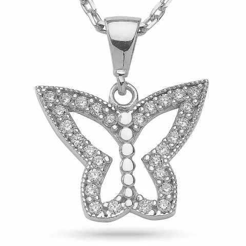 kolleksjonsprøve sommerfugl zirkon anheng med halskjede i sølv