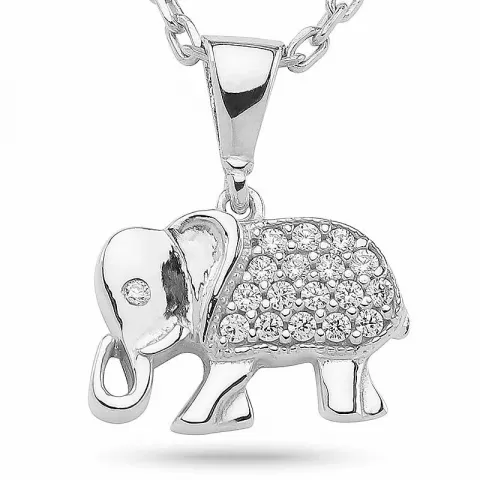 kolleksjonsprøve elefant zirkon anheng med halskjede i sølv