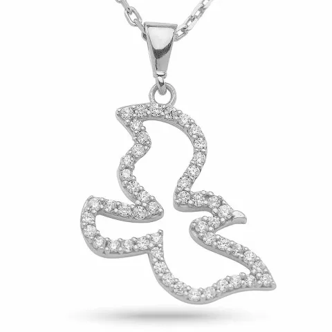 kolleksjonsprøve fugl zirkon anheng med halskjede i sølv