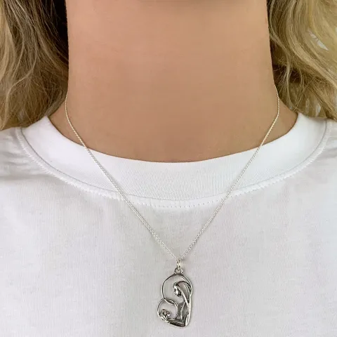 hjerte mor og barn anheng i rodinert sølv