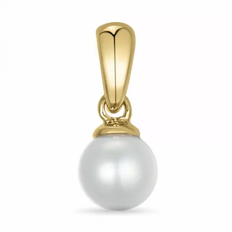 5 mm  sølv hvit perle anheng i 9 karat gull