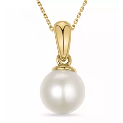 6 mm perle halskjede i forgylt sølv med anheng i 9 karat gull