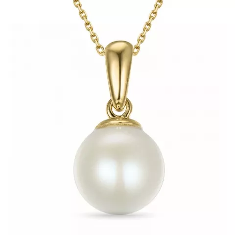 7 mm perle halskjede i forgylt sølv med anheng i 9 karat gull