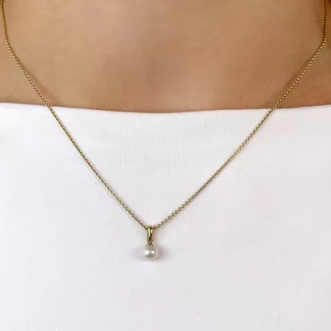 5 mm  sølv hvit perle anheng i 14 karat gull