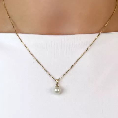 7 mm  sølv hvit perle anheng i 14 karat gull