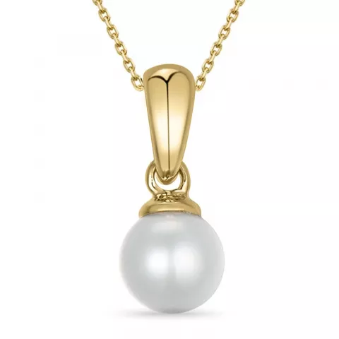 5 mm perle halskjede i forgylt sølv med anheng i 14 karat gull