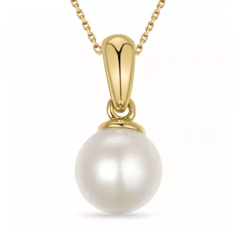 6 mm perle halskjede i forgylt sølv med anheng i 14 karat gull