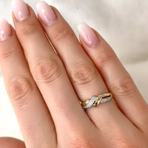 abstrakt diamant ring i 9 karat gull og hvitt gull 0,01 ct