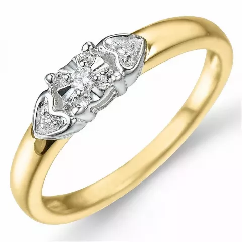 Hjerte diamant ring i 9 karat gull og hvitt gull 0,03 ct