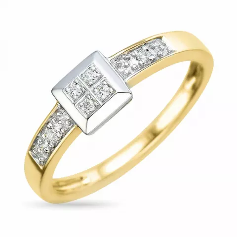 firkantet diamant ring i 9 karat gull og hvitt gull 0,04 ct