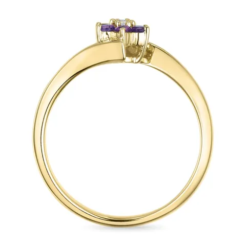 blomst ametyst diamantring i 9 karat gull 0,03 ct 0,18 ct