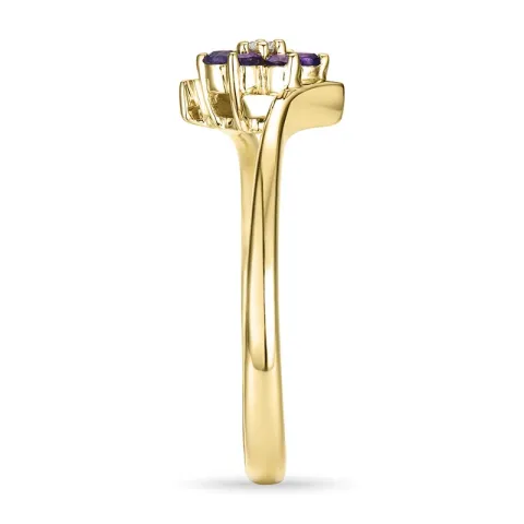 blomst ametyst diamantring i 9 karat gull 0,03 ct 0,18 ct