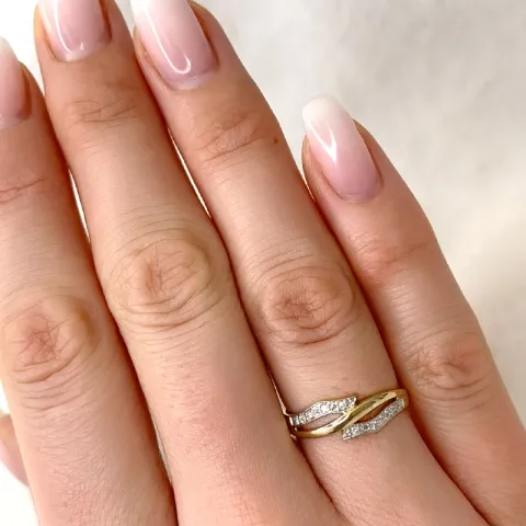 abstrakt diamant ring i 9 karat gull og hvitt gull 0,04 ct