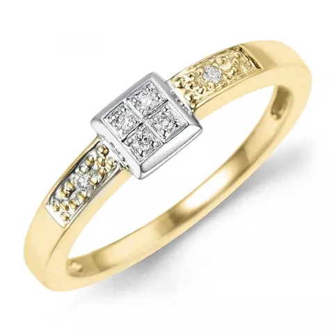 abstrakt diamant ring i 9 karat gull og hvitt gull 0,04 ct