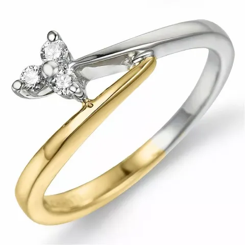 Blomst diamant ring i 9 karat gull og hvitt gull 0,08 ct