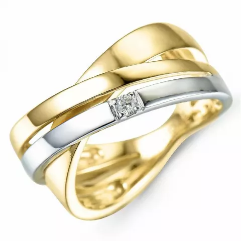 bred diamant gull ring i 9 karat gull og hvitt gull 0,03 ct
