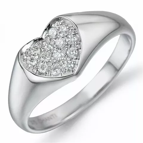 Hjerte diamant ring i 9 karat hvitt gull 0,16 ct