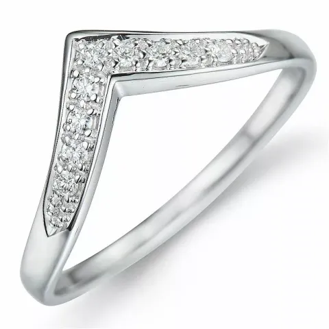 V diamant ring i 9 karat hvitt gull 0,11 ct