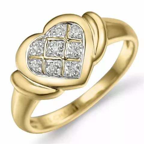 hjerte diamant ring i 9 karat gull og hvitt gull 0,04 ct