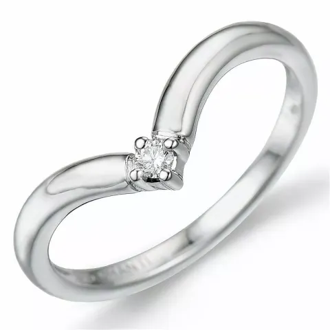 V diamant ring i 9 karat hvitt gull 0,04 ct