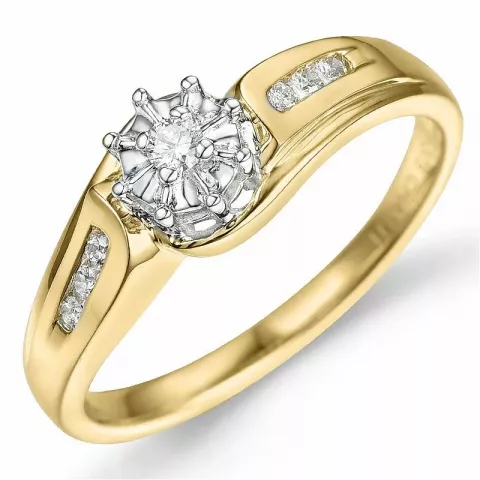 blomst diamant ring i 9 karat gull og hvitt gull 0,04 ct 0,06 ct