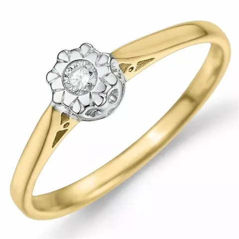 Diamant ring i 9 karat gull og hvitt gull 0,05 ct