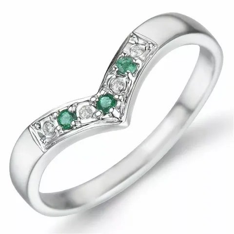 V smaragd diamantring i 9 karat hvitt gull 0,02 ct 0,06 ct