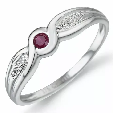 Rubin diamantring i 9 karat hvitt gull 0,01 ct 0,11 ct