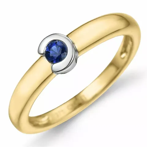 rund safir ring i 9 karat gull og hvitt gull 0,14 ct