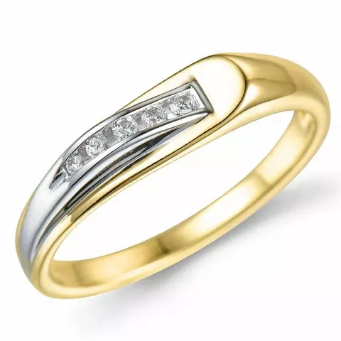 abstrakt diamant ring i 9 karat gull og hvitt gull 0,07 ct