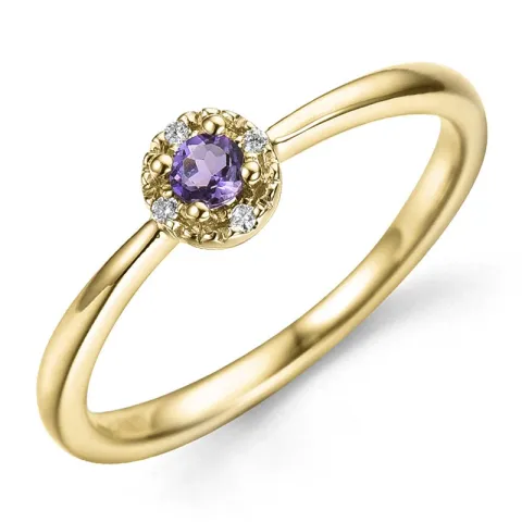 rund ametyst ring i 9 karat gull 0,02 ct 0,12 ct