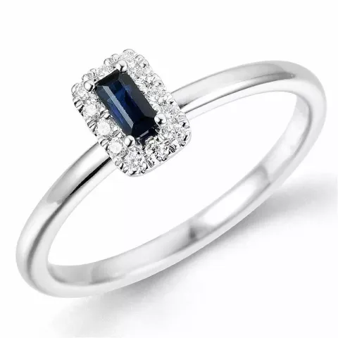 firkantet safir diamantring i 9 karat hvitt gull 0,23 ct 0,07 ct