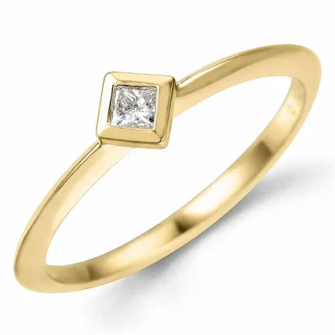 Firkantet diamantring i 9 karat gull 0,12 ct