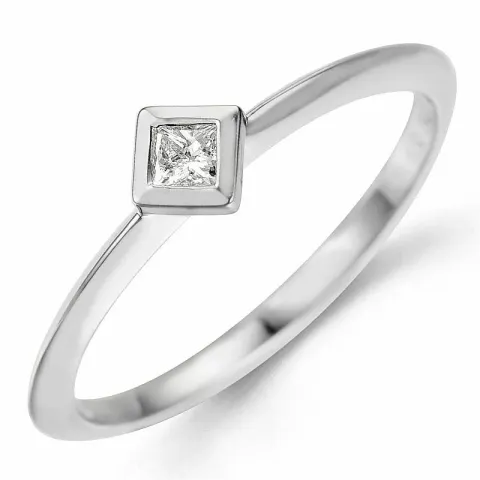 Firkantet diamantring i 9 karat hvitt gull 0,12 ct