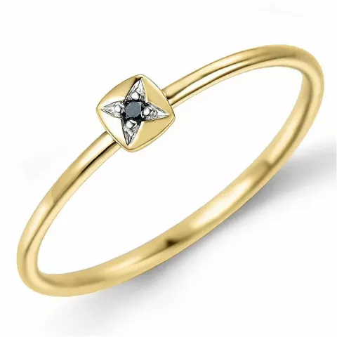 firkantet svart diamant ring i 9 karat gull og hvitt gull 0,01 ct