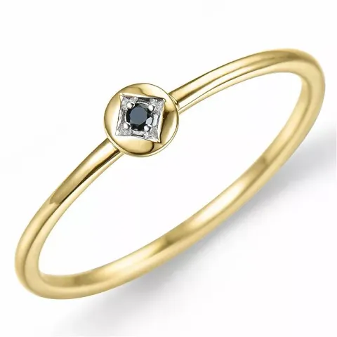 rund svart diamant ring i 9 karat gull 0,01 ct