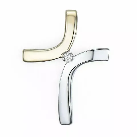 kors diamant anheng i 9 karat gull og hvitt gull 0,02 ct