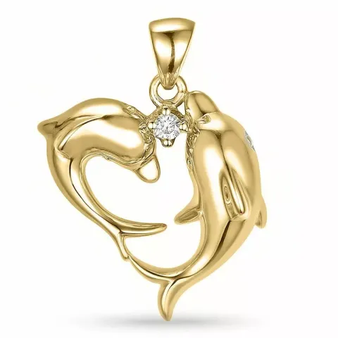 Delfin diamantanheng i 9 karat gull 0,04 ct