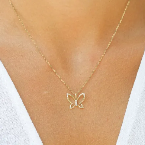 Sommerfugl diamant anheng i 9 karat gull 0,04 ct