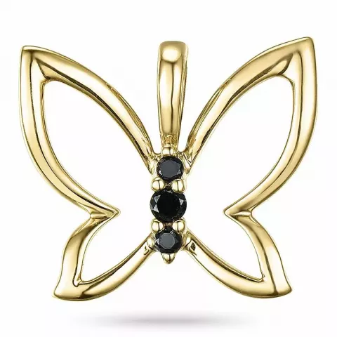 sommerfugl svart diamant anheng i 9 karat gull 0,04 ct