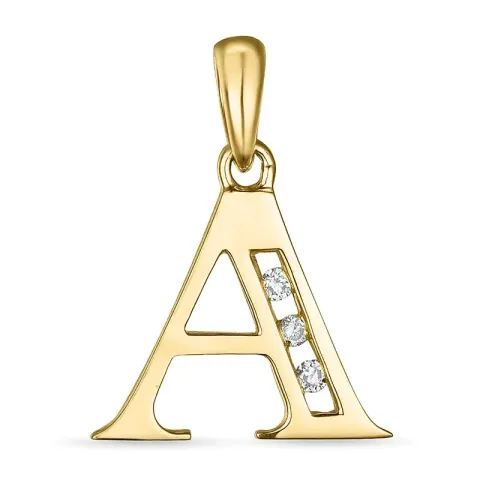 bokstav a diamant anheng i 9 karat gull 0,03 ct