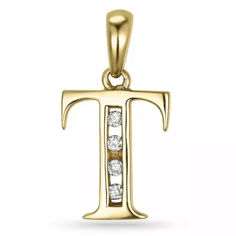 bokstav t diamant anheng i 9 karat gull 0,04 ct