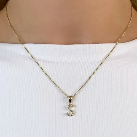 Bokstav s diamant anheng i 9 karat gull 0,05 ct
